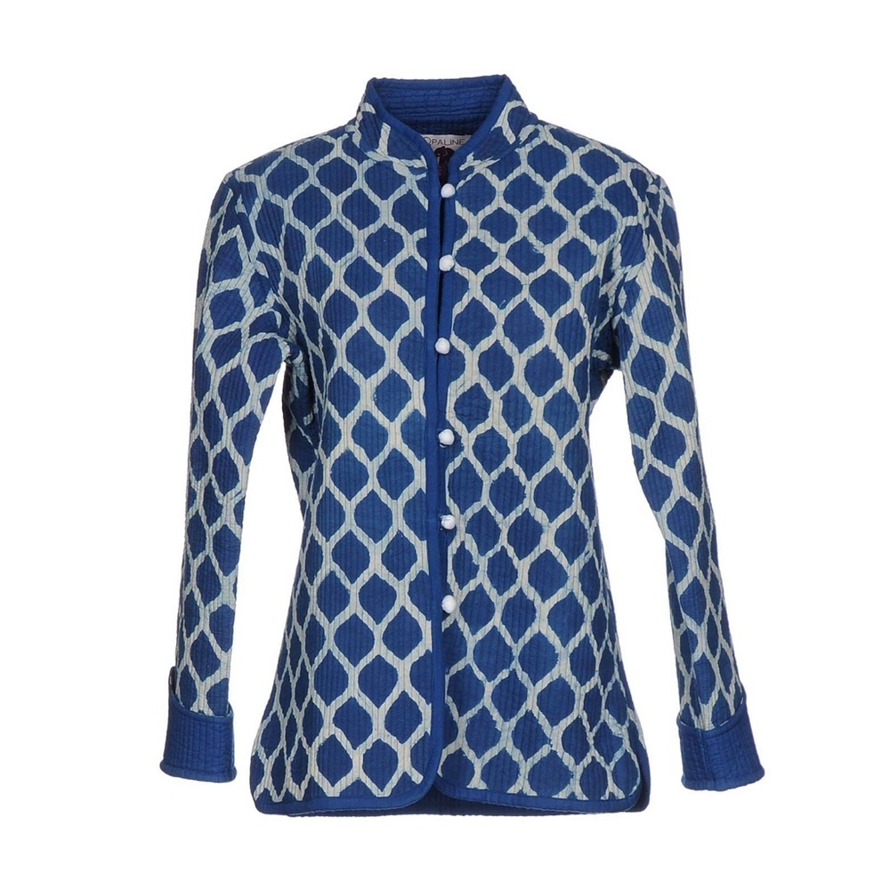 Italian Bohemian Blue and White Cotton Quilted Women's Jacket